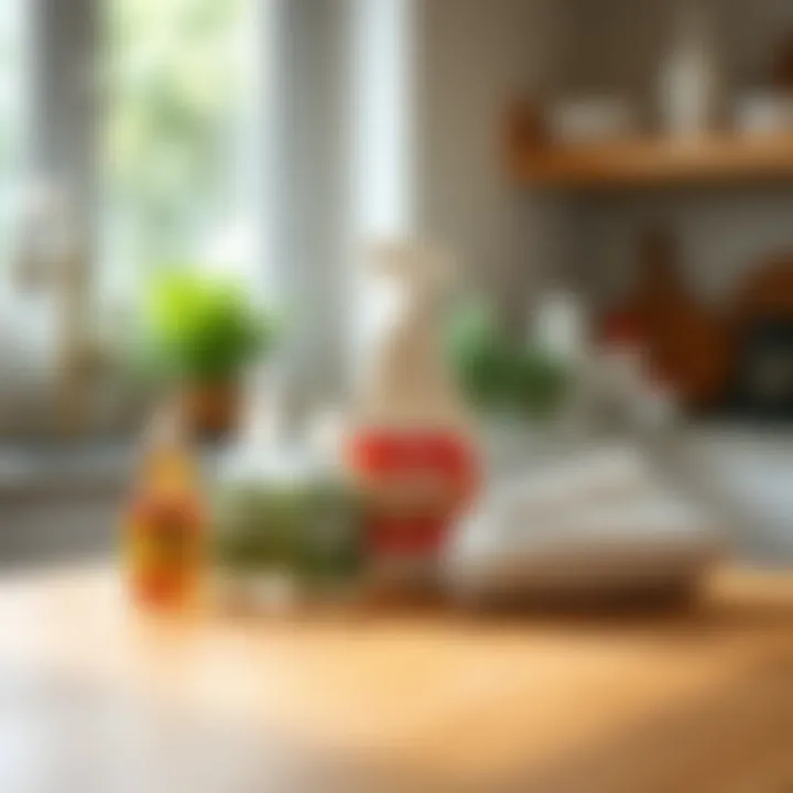 A collection of eco-friendly cleaning products arranged neatly on a countertop