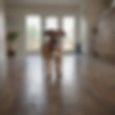 Pet owner applying preventative measures on laminate flooring