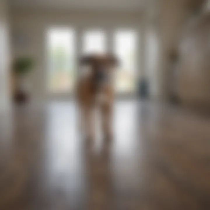 Pet owner applying preventative measures on laminate flooring