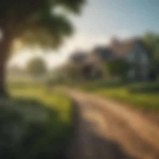 A serene rural landscape showcasing green fields and a quaint farmhouse