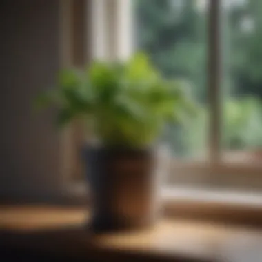 Close-up of a healthy basil plant thriving in a pot