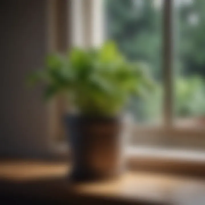 Close-up of a healthy basil plant thriving in a pot