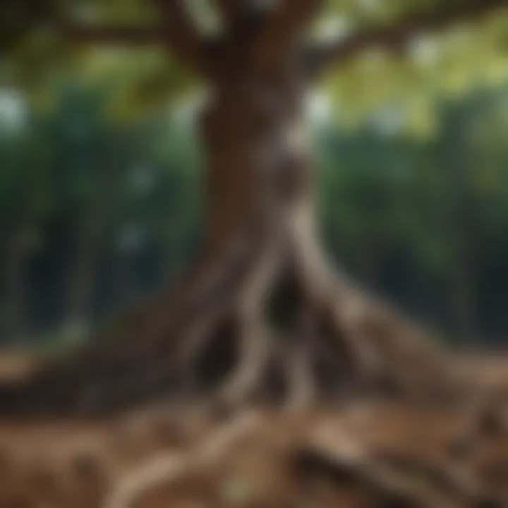 A vibrant tree with deep roots, symbolizing growth and personal development