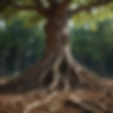 Rooted in Growth A vibrant tree with deep roots, symbolizing growth and personal development