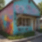 Charming street scene in South Austin showcasing vibrant murals and local art.