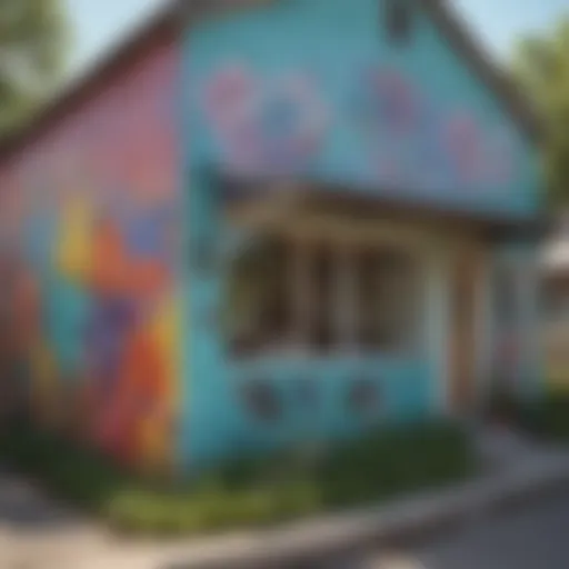 Charming street scene in South Austin showcasing vibrant murals and local art.
