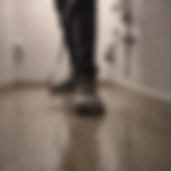 Professional plumber assessing a shower drain issue in a bathroom
