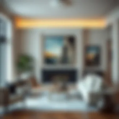 Elegant Living Space with Artwork An elegant living space showcasing well-hung heavy artwork