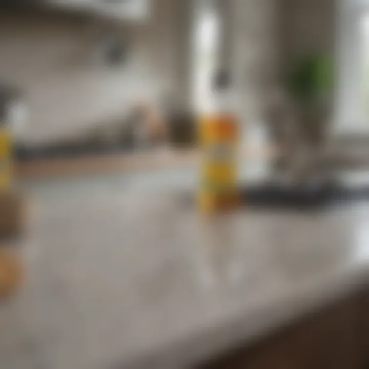 Natural cleaning solutions arranged on a kitchen countertop