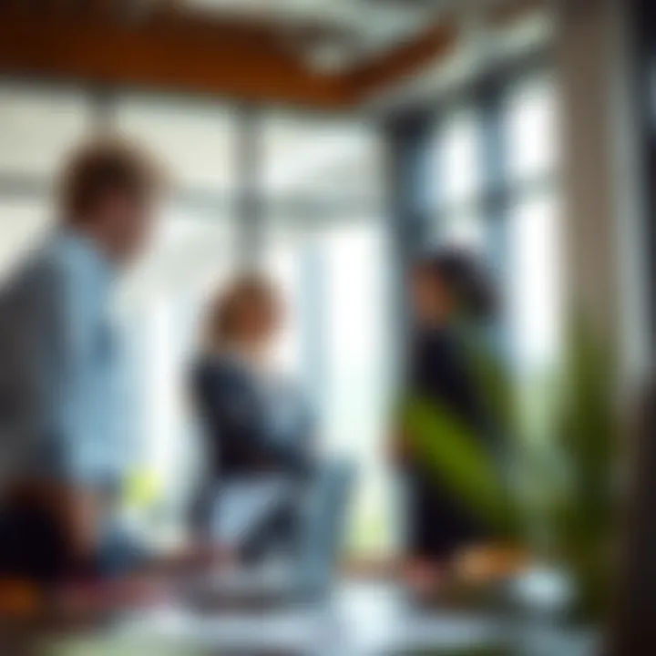 Business professionals discussing strategies in an office