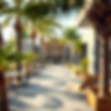 A relaxing outdoor space with palm trees and beach chairs