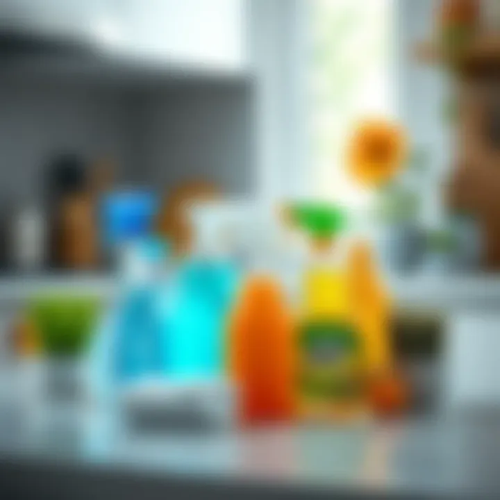 Eco-friendly cleaning supplies arranged on a kitchen counter