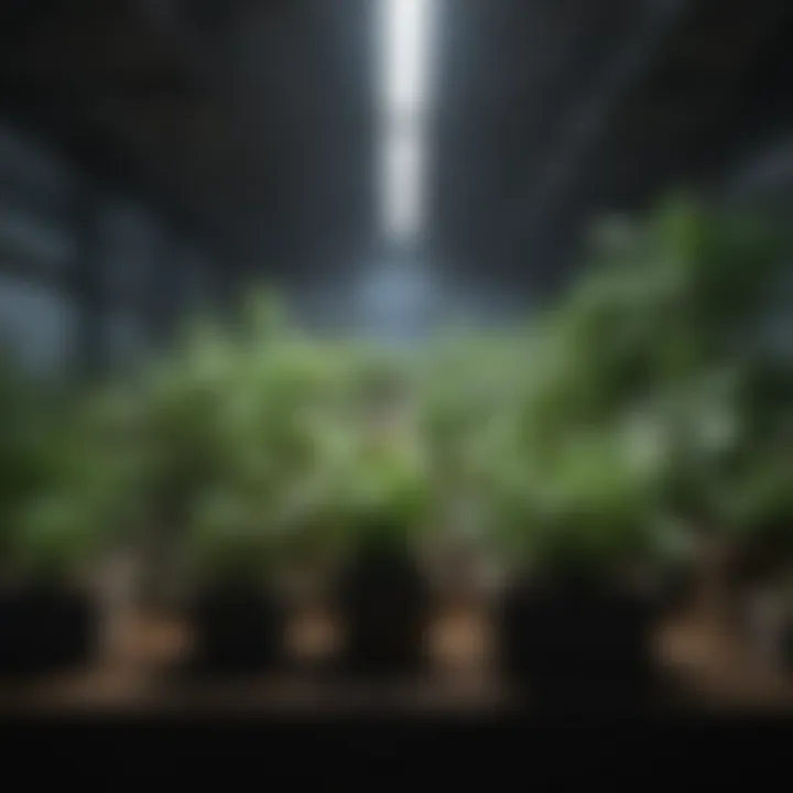 Herbs thriving under grow lights in a greenhouse