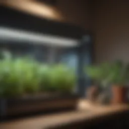 Indoor herb garden illuminated by LED lights