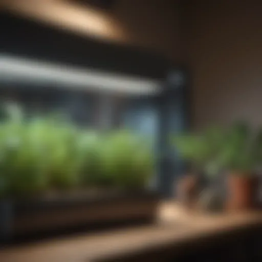 Indoor herb garden illuminated by LED lights
