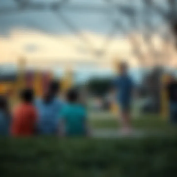 Community park with families engaging in leisure activities