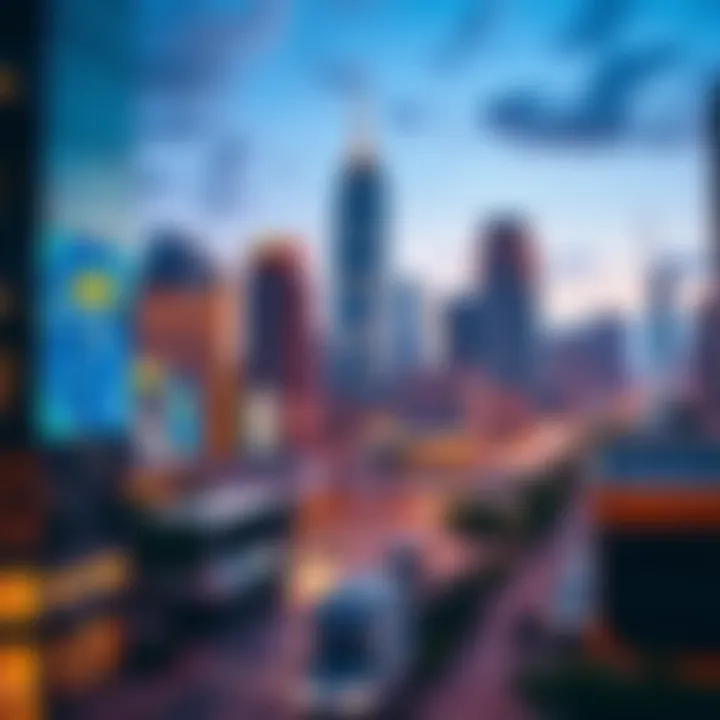 Vibrant urban skyline showcasing modern living options