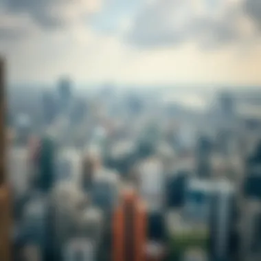 Aerial view of a bustling urban skyline highlighting prime property locations