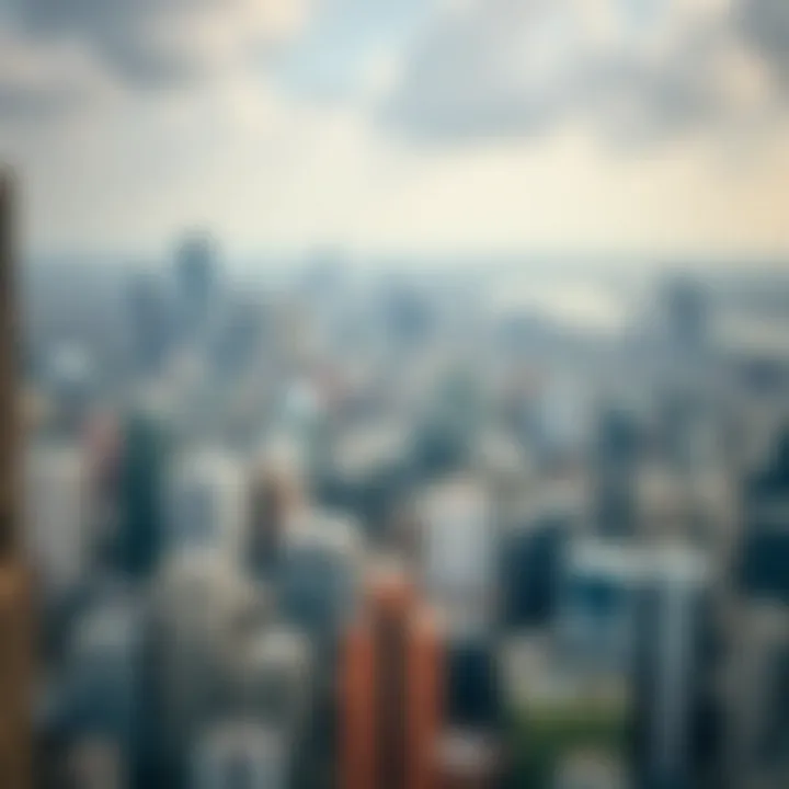 Aerial view of a bustling urban skyline highlighting prime property locations
