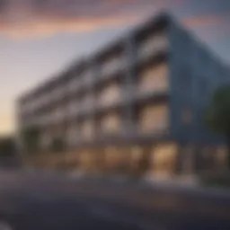 Exterior view of Patten East Apartments showcasing modern architectural features
