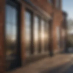 Gleaming windows reflecting sunlight