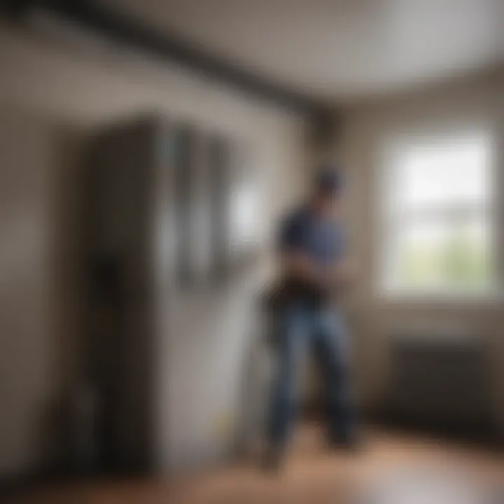 A technician performing routine checks on HVAC systems in a rental unit