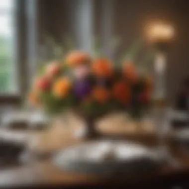 Floral Centerpiece Table An artfully decorated dining table showcasing floral centerpieces
