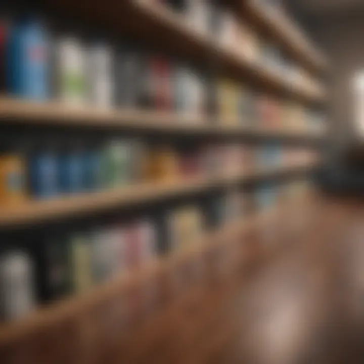 A variety of commercial laminate floor cleaners displayed on a shelf