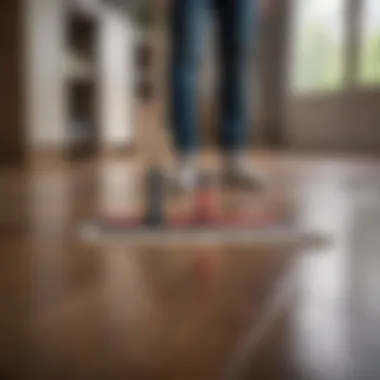 A person demonstrating proper mopping technique on laminate flooring