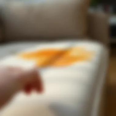 Close-up of a stain on a sofa