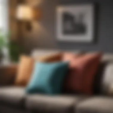 Fresh and vibrant throw pillows arranged on a sofa