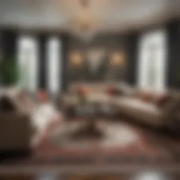 Elegant living room featuring a stylish eight-foot square rug