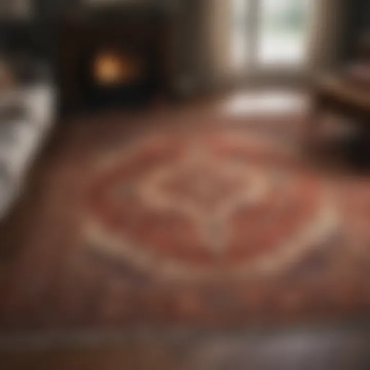 Thoughtful placement of an eight-foot square rug in a cozy setting