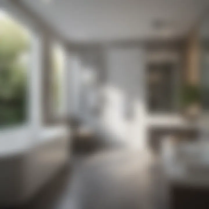 A pristine bathroom featuring gleaming fixtures and spotless surfaces.