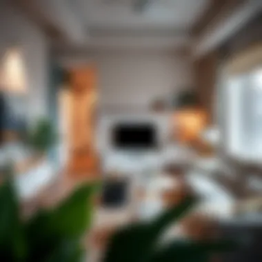 Chic Living Area Chic living area featuring multi-functional furniture that maximizes space in a one-bedroom setup.