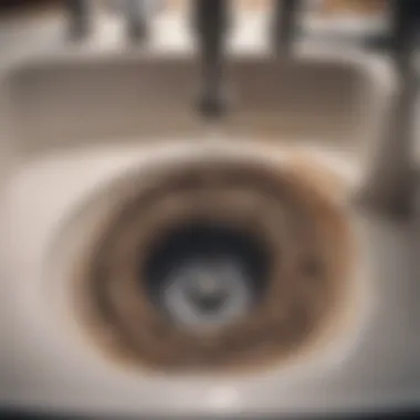 Clogged kitchen sink pipe with visible debris