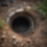 Clogged drain showing debris buildup