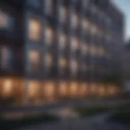 Exterior view of a cooperative apartment building showcasing architectural design