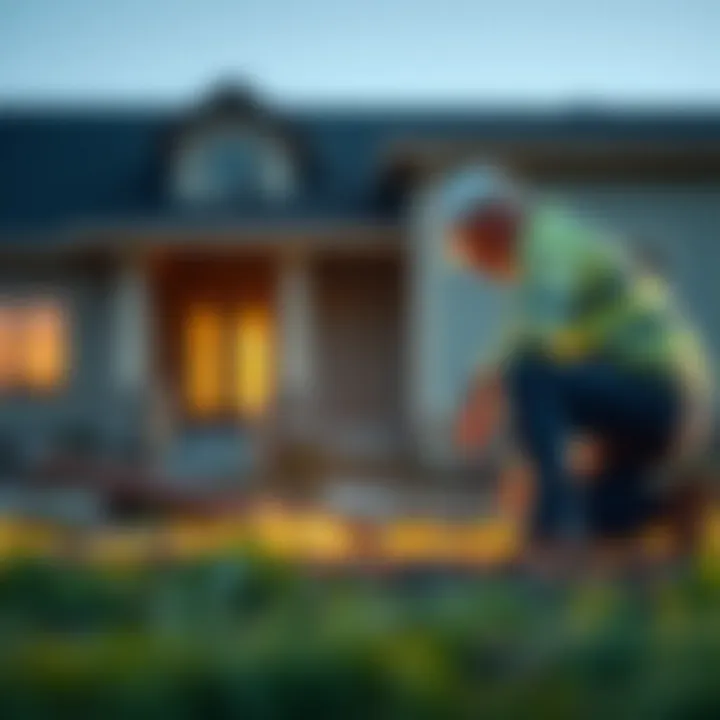 Foundation Evaluation An inspector evaluating the foundation of a house.