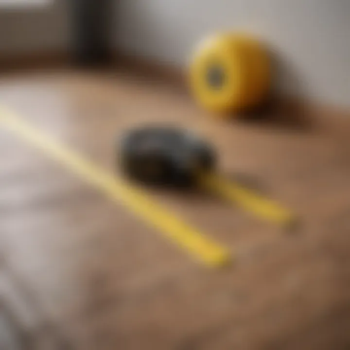 Measuring tape on the floor of a room