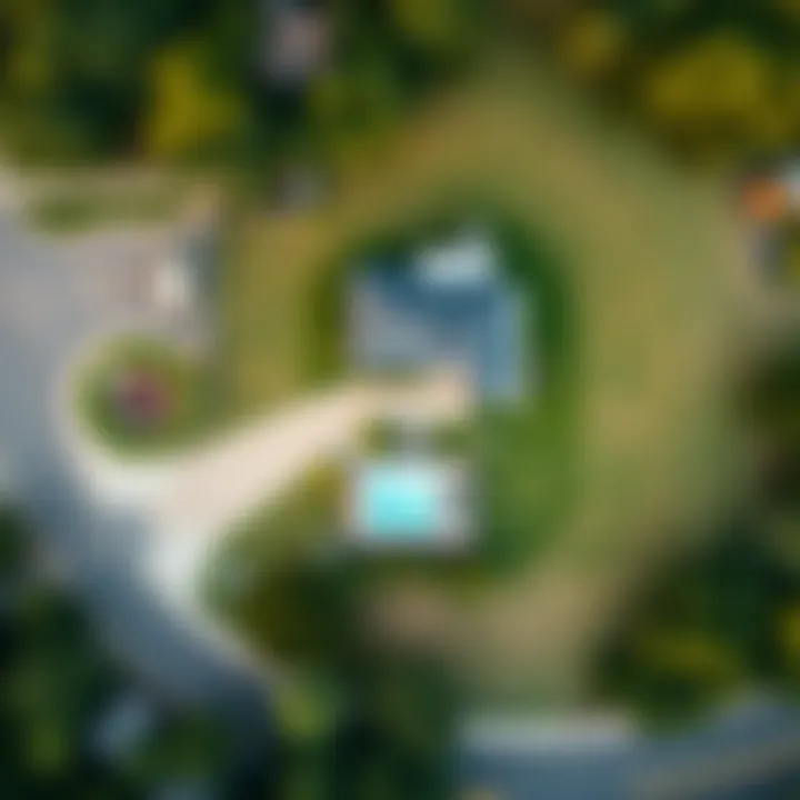 Aerial Perspective of Lot and House Dimensions Aerial view showcasing the contrast between a large lot and a compact house.