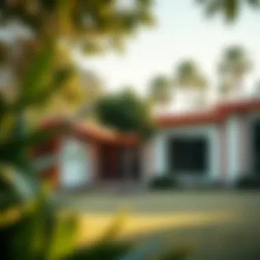 Nature and Architecture in Mid-Century Modern Design Beautiful landscape blending architecture with nature in mid-century modern style