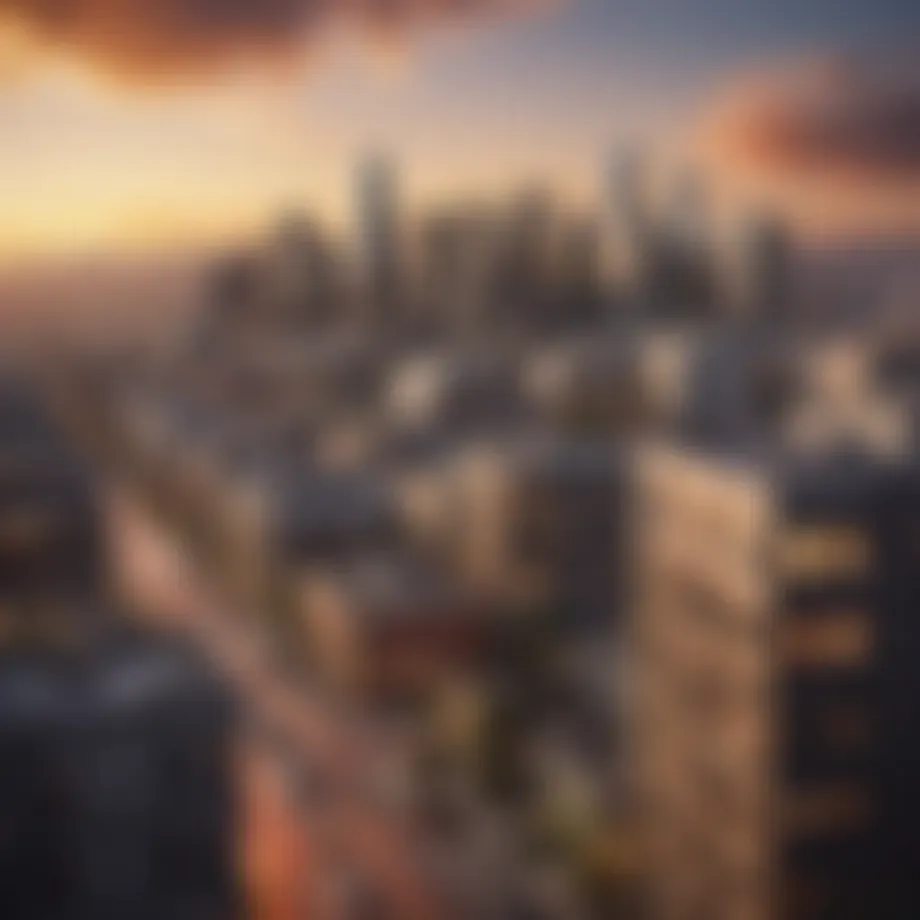 A panoramic view of Los Angeles showcasing the skyline and various apartment complexes.