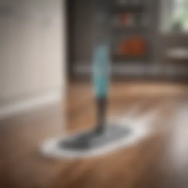 Steam Mop in Action on Waterproof Laminate A steam mop in action on a clean waterproof laminate surface