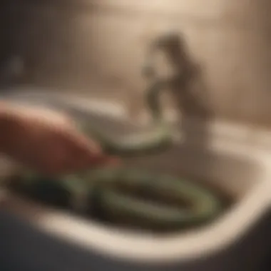 Inserting Snake into Drain Demonstration of the plumbing snake being inserted into a drain